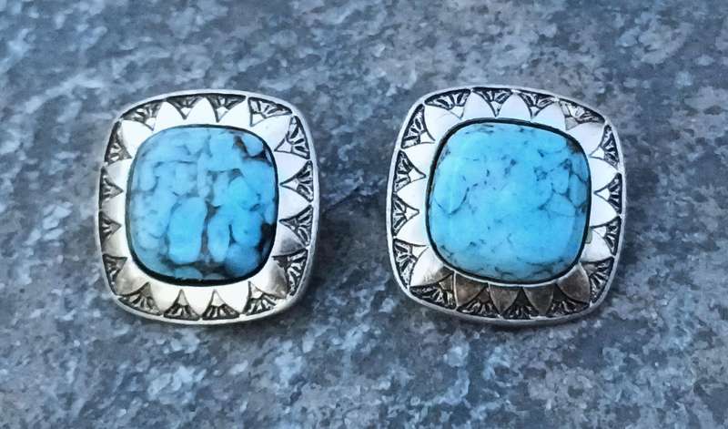 Vintage Silver-Tone & Faux Turquoise Clip-On Earrings