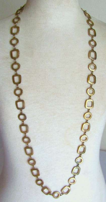Retro 1970s Gold Tone Geometric Link Necklace