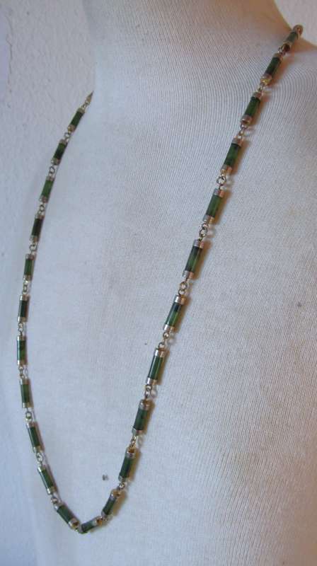 Vintage Tubular Green Jade Necklace