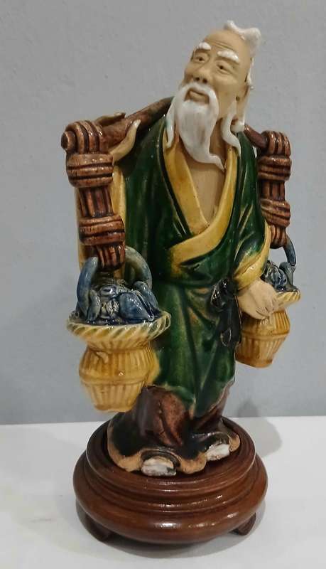 Vintage Chinese Mudman Figurine  Fisherman with Baskets of Crabs | From a Private Estate Collection