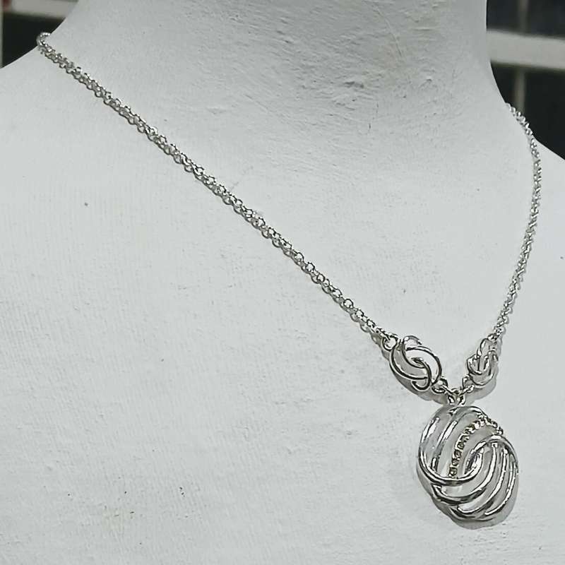 Vintage Signed AVON Art Nouveau Style Silvertone & Crystal Pendant Necklace