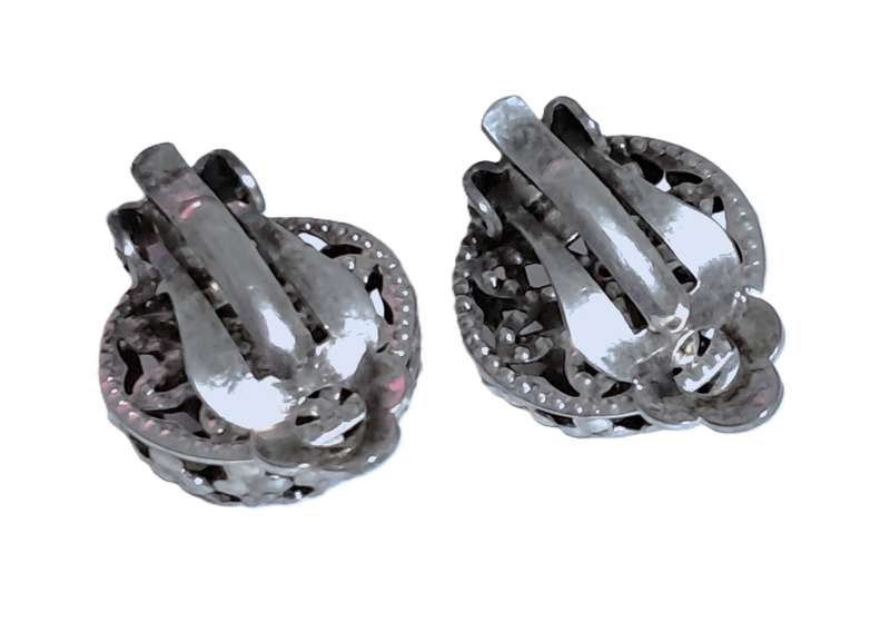 Vintage Silver Tone Filigree Clip-On Earrings