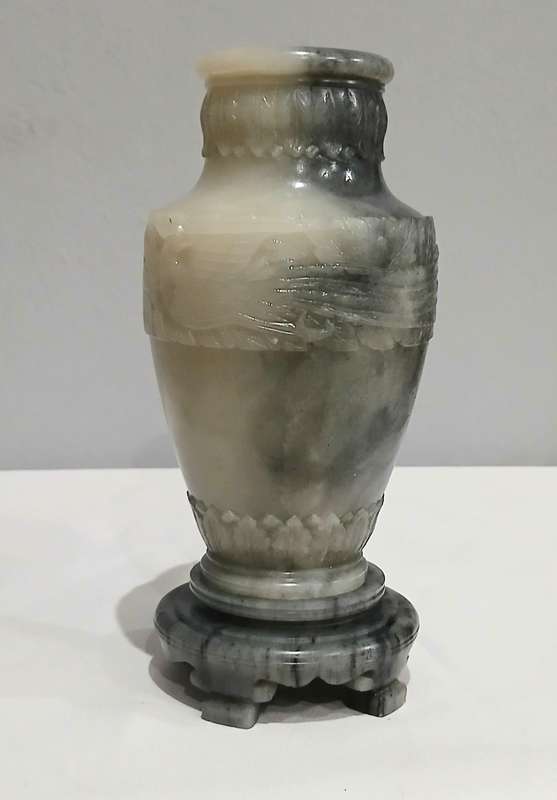 Vintage Hand-Carved Chinese Nephrite Jade Vase with Crane & Floral Motifs | Estate Collection | 18cm