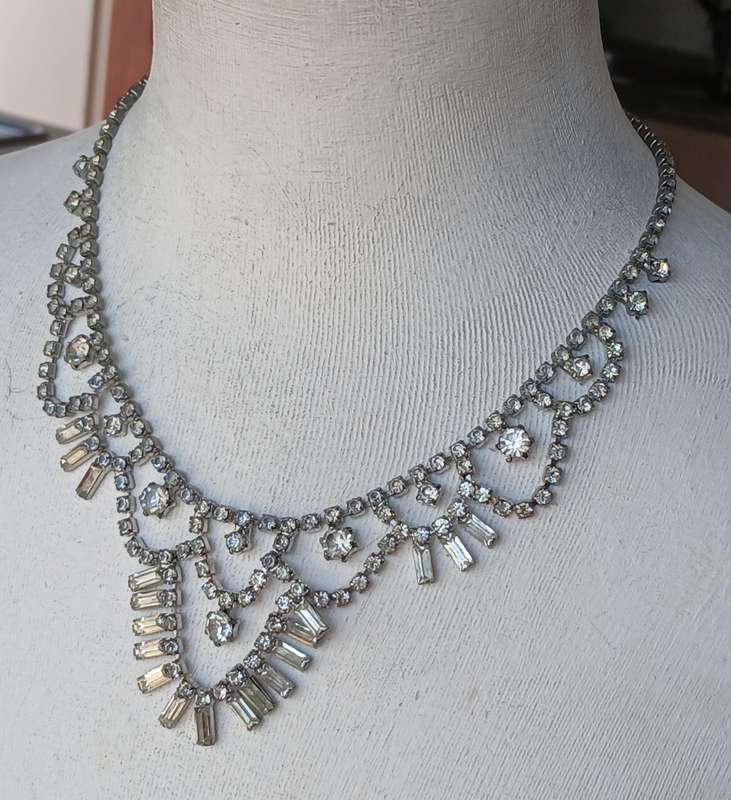 Dazzling Vintage 1950s Silvertone and Rhinestone Statement Necklace  Post-War Glamour