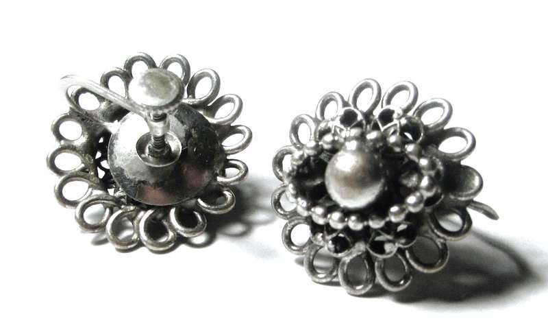 Antique Silver Plated Brass Etruscan Screw Back Earrings