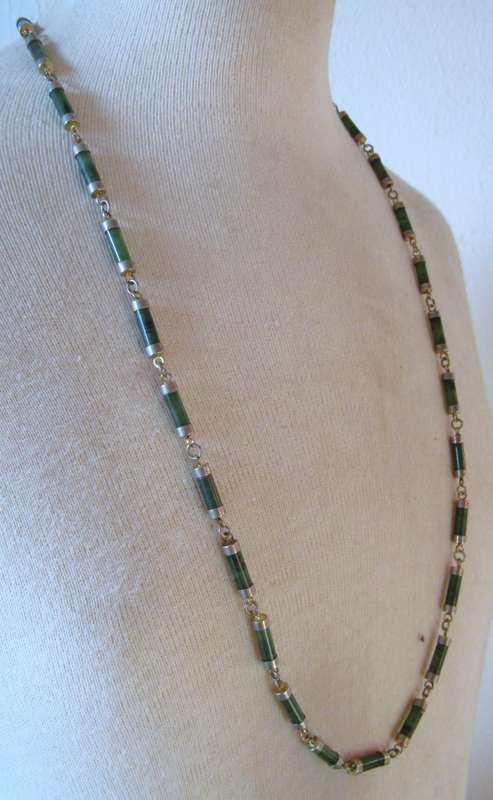 Vintage Tubular Green Jade Necklace