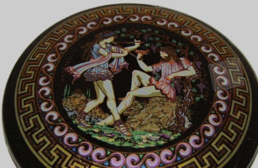 Vintage Black Glazed Porcelain Trinket Box with 24K Gold Decor  Made in Greece by Adis