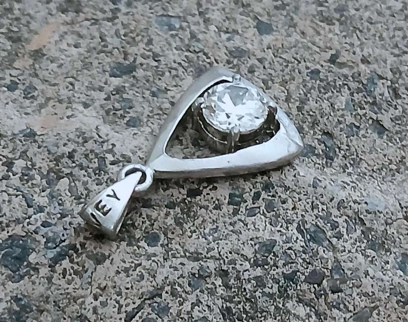 Vintage Sterling Silver Cubic Zirconia Triangular Pendant - Excellent Condition