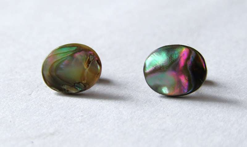Vintage Small Oval Silver-tone and Mother of Pearl Stud Earrings