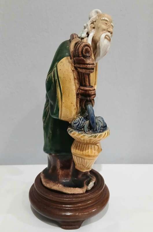 Vintage Chinese Mudman Figurine  Fisherman with Baskets of Crabs | From a Private Estate Collection
