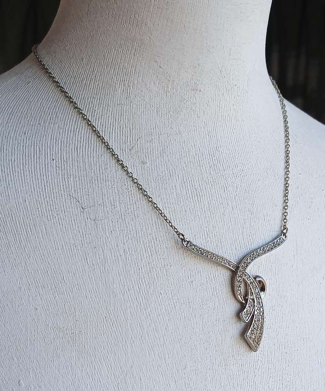 Elegant Vintage Art Deco Style Pave Set Pendant Necklace