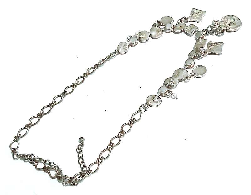 Charming Vintage Silver-Tone & Pink Costume Jewellery Necklace - Festoon Style