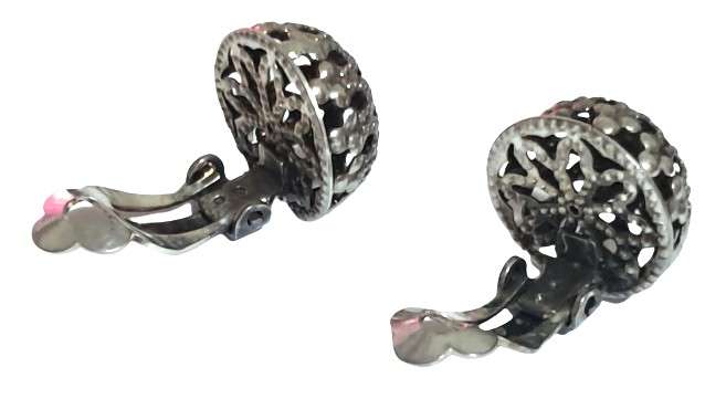 Vintage Silver Tone Filigree Clip-On Earrings