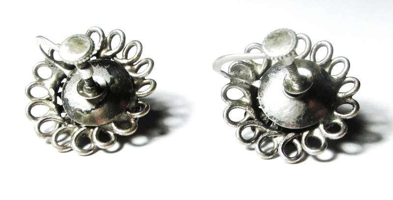 Antique Silver Plated Brass Etruscan Screw Back Earrings