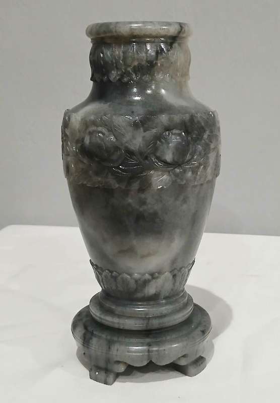Vintage Hand-Carved Chinese Nephrite Jade Vase with Crane & Floral Motifs | Estate Collection | 18cm