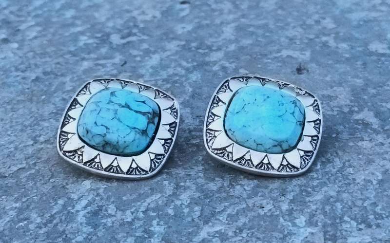 Vintage Silver-Tone & Faux Turquoise Clip-On Earrings