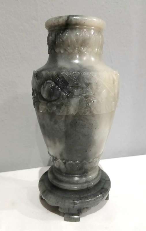 Vintage Hand-Carved Chinese Nephrite Jade Vase with Crane & Floral Motifs | Estate Collection | 18cm