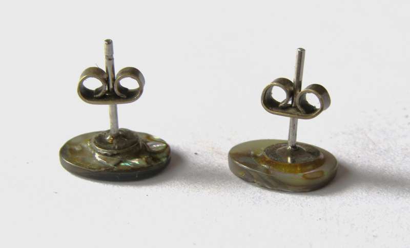 Vintage Small Oval Silver-tone and Mother of Pearl Stud Earrings