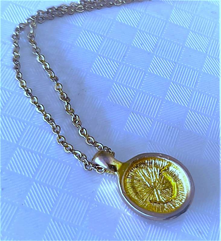 Vintage, Gold Tone Oval Pendant Necklace with Clear and Turquoise Stones