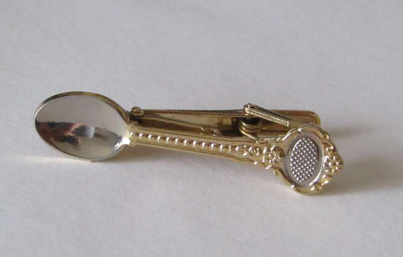 Unique Vintage Two-Tone Spoon Tie Clip - Pristine Condition