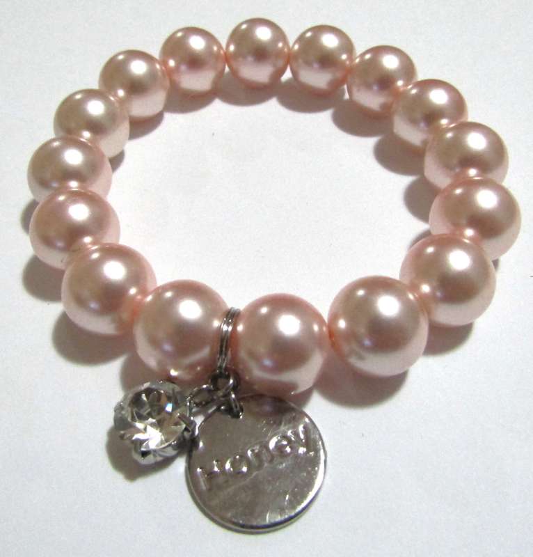 Pair of Vintage Pearl Stretch Bracelets - Natural Freshwater & Faux Pink Pearl with Crystal Charm