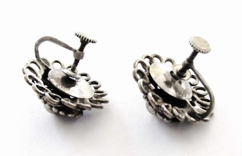 Antique Silver Plated Brass Etruscan Screw Back Earrings