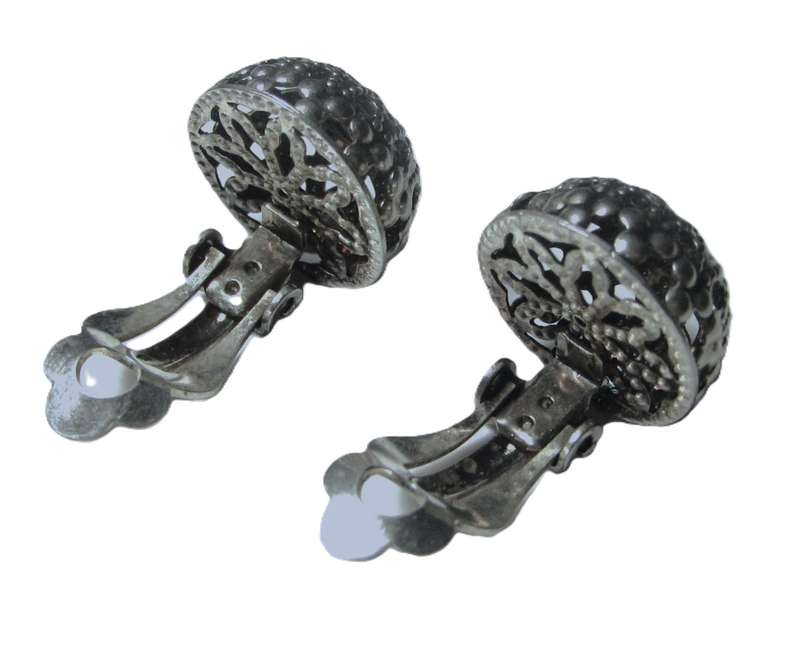 Vintage Silver Tone Filigree Clip-On Earrings