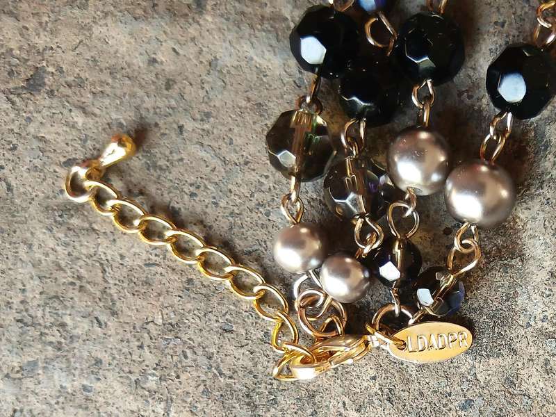 1980s LDADPR French Gold Tone Bracelet  Double Strand with Aurora Borealis and Faux Pearls