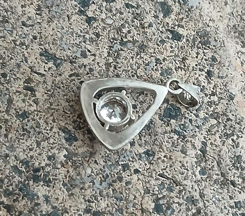 Vintage Sterling Silver Cubic Zirconia Triangular Pendant - Excellent Condition