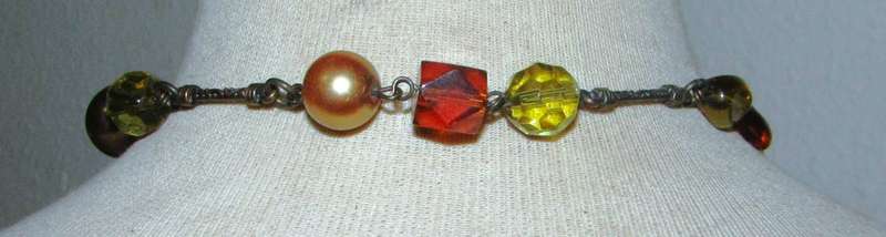 Vintage Brass-Tone Charm Necklace | Faceted Glass Beads & Faux Pearls | Warm Earthy Tones