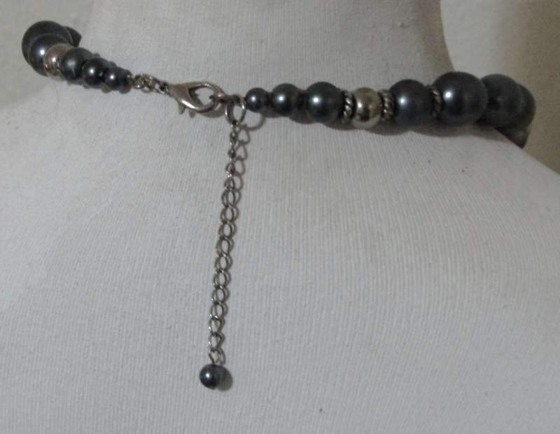 Vintage Silver-Tone and Metallic Gray Beaded Necklace with Removable Pendant