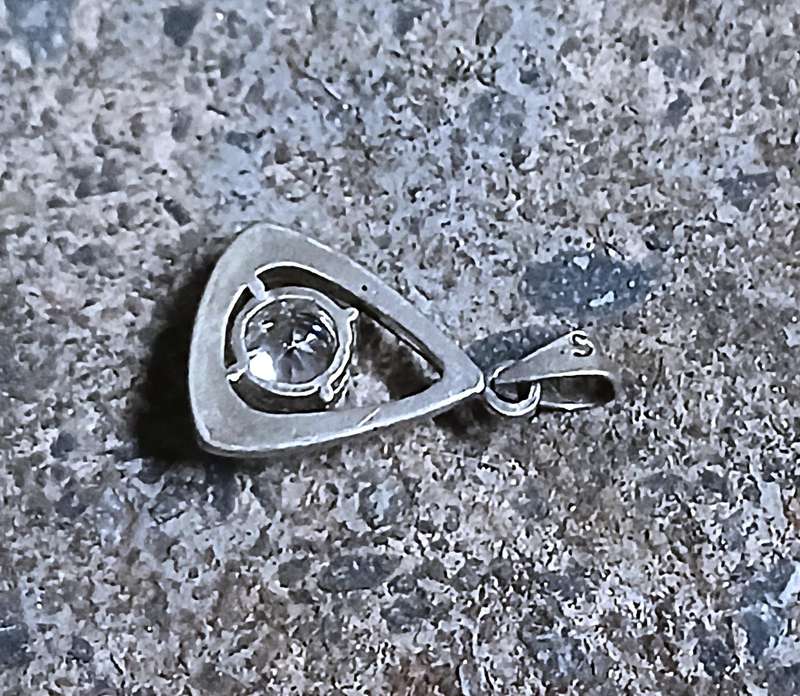 Vintage Sterling Silver Cubic Zirconia Triangular Pendant - Excellent Condition