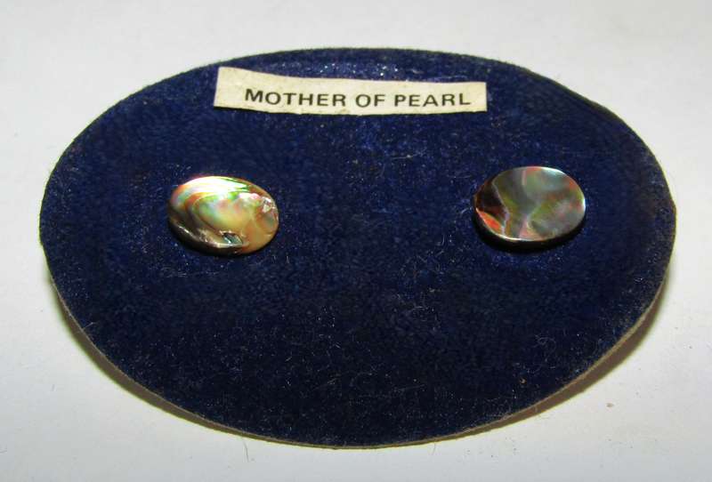 Vintage Small Oval Silver-tone and Mother of Pearl Stud Earrings