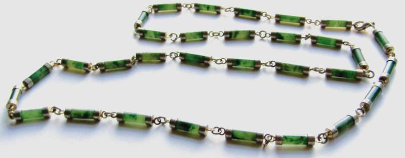 Vintage Tubular Green Jade Necklace