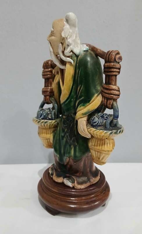 Vintage Chinese Mudman Figurine  Fisherman with Baskets of Crabs | From a Private Estate Collection