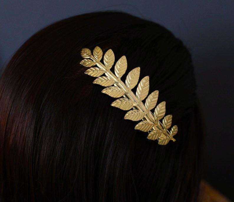Elegant Gold-Tone Laurel Leaf Hair Clip - Classic Botanical Design