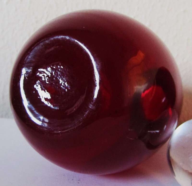 Set of Two Vintage Ruby Red Hand Blown Glass Perfume Bottles with Clear Stoppers (c. 1970)