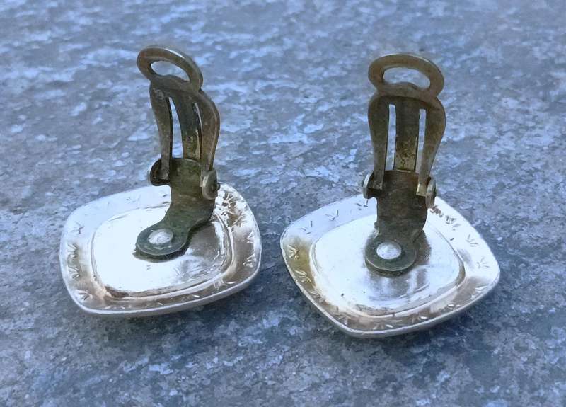 Vintage Silver-Tone & Faux Turquoise Clip-On Earrings