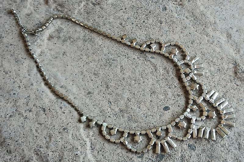 Dazzling Vintage 1950s Silvertone and Rhinestone Statement Necklace  Post-War Glamour