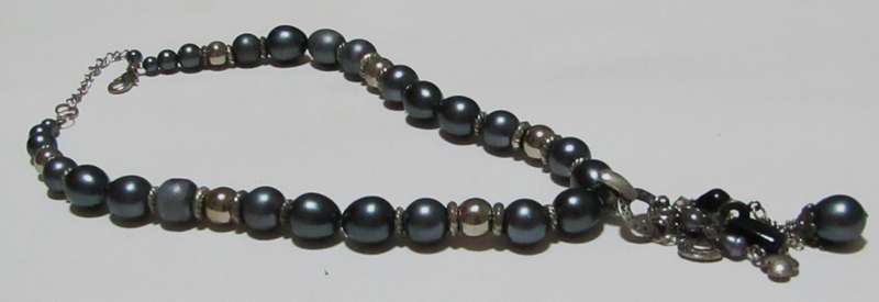 Vintage Silver-Tone and Metallic Gray Beaded Necklace with Removable Pendant
