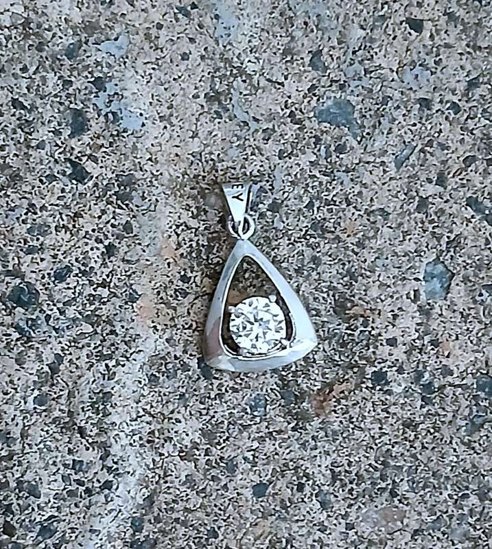 Vintage Sterling Silver Cubic Zirconia Triangular Pendant - Excellent Condition