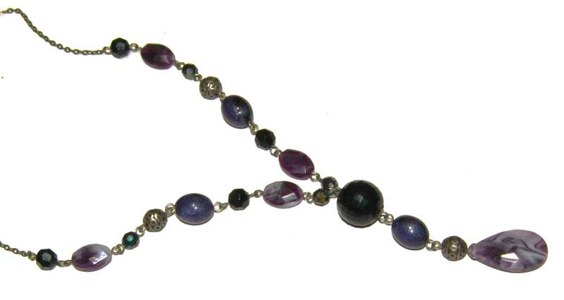 Vintage Simulated Amethyst & Silver Tone Filigree Bead Necklace
