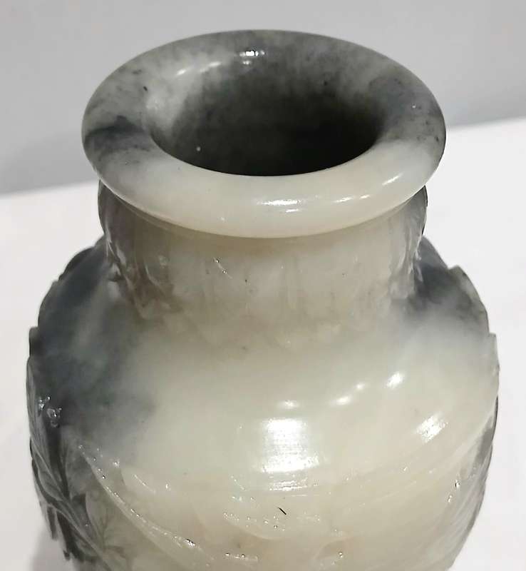 Vintage Hand-Carved Chinese Nephrite Jade Vase with Crane & Floral Motifs | Estate Collection | 18cm