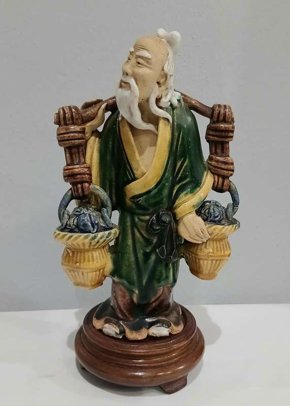 Vintage Chinese Mudman Figurine  Fisherman with Baskets of Crabs | From a Private Estate Collection