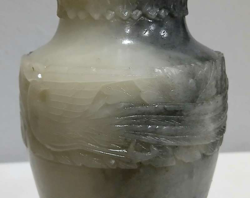 Vintage Hand-Carved Chinese Nephrite Jade Vase with Crane & Floral Motifs | Estate Collection | 18cm