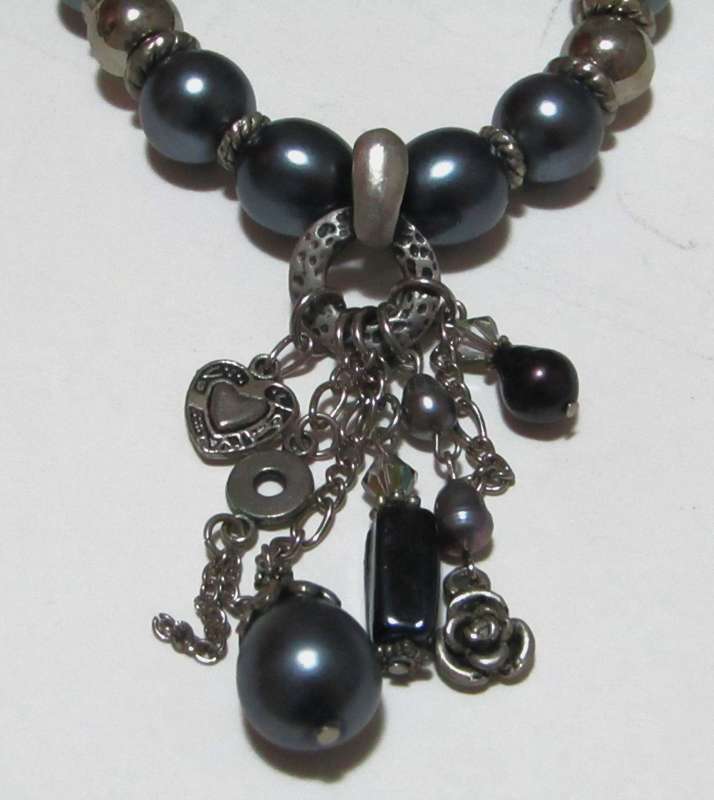 Vintage Silver-Tone and Metallic Gray Beaded Necklace with Removable Pendant