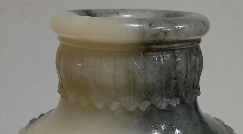 Vintage Hand-Carved Chinese Nephrite Jade Vase with Crane & Floral Motifs | Estate Collection | 18cm