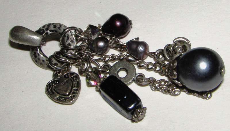 Vintage Silver-Tone and Metallic Gray Beaded Necklace with Removable Pendant