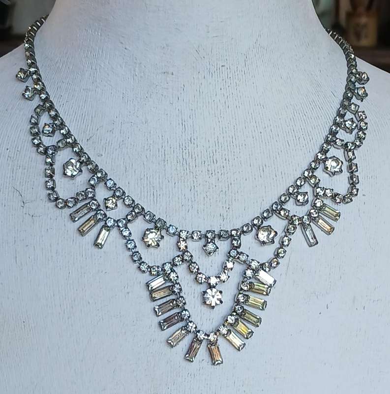 Dazzling Vintage 1950s Silvertone and Rhinestone Statement Necklace  Post-War Glamour