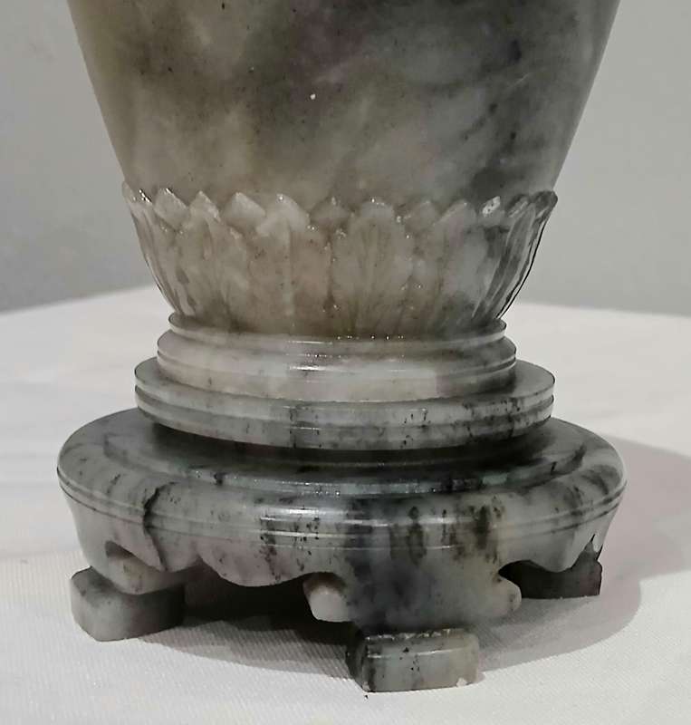 Vintage Hand-Carved Chinese Nephrite Jade Vase with Crane & Floral Motifs | Estate Collection | 18cm